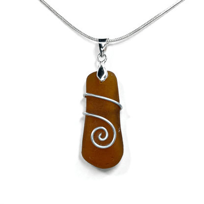 Sea Glass Necklace - Amber Celtic Pendant - Scottish Jewellery - East Neuk Beach Crafts