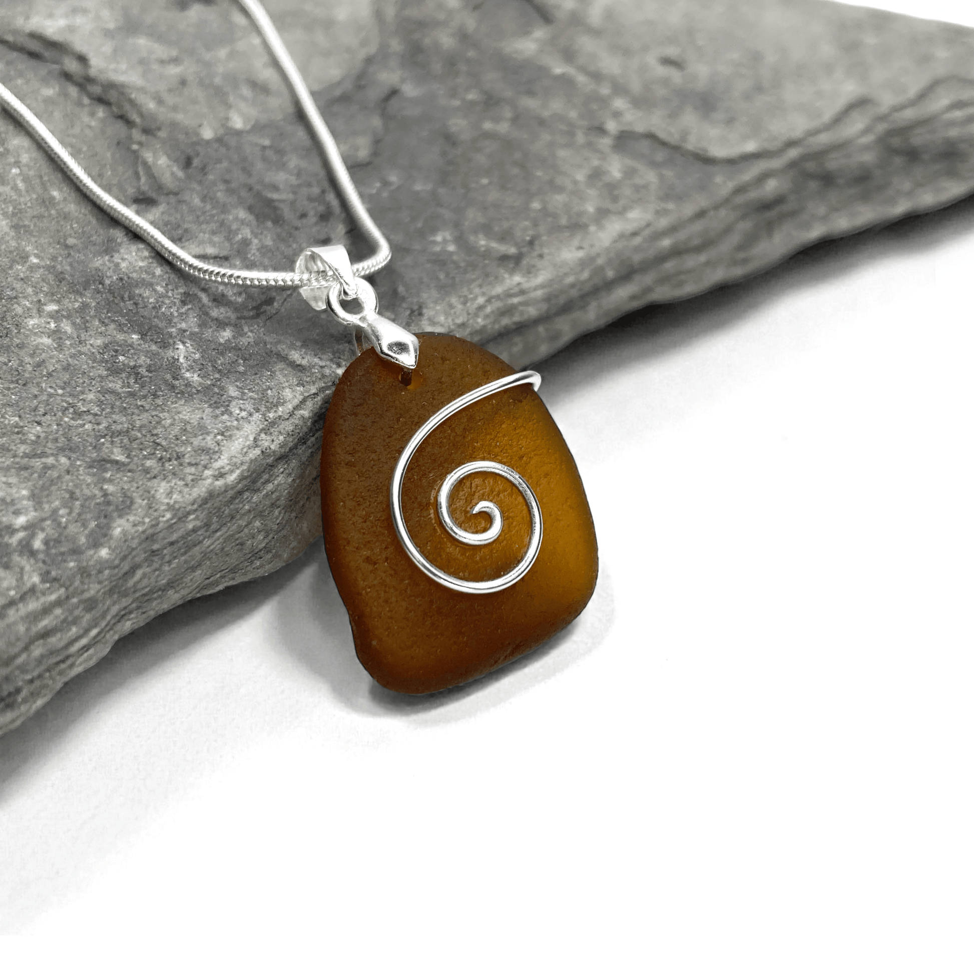 Sea Glass Necklace - Amber Celtic Pendant - Scottish Jewellery