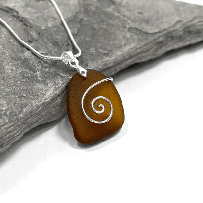 Sea Glass Necklace - Amber Celtic Pendant - Scottish Jewellery