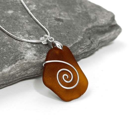 Sea Glass Necklace - Amber Celtic Pendant - Scottish Jewellery - East Neuk Beach Crafts