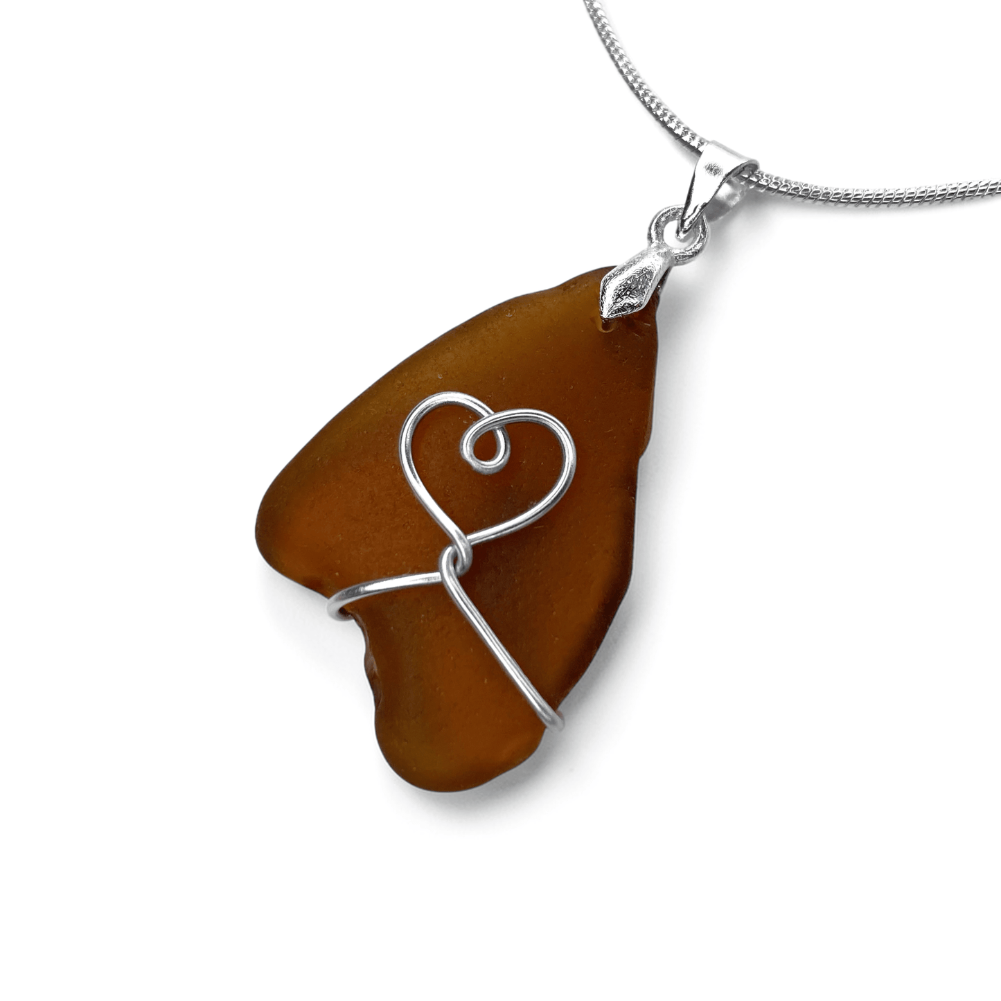 Sea Glass Necklace - Amber Heart Pendant - Scottish Jewellery - East Neuk Beach Crafts