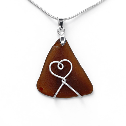 Sea Glass Necklace - Amber Heart Pendant - Scottish Jewellery - East Neuk Beach Crafts