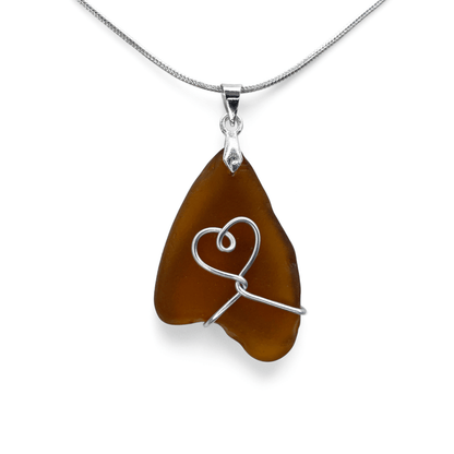 Sea Glass Necklace - Amber Heart Pendant - Scottish Jewellery - East Neuk Beach Crafts