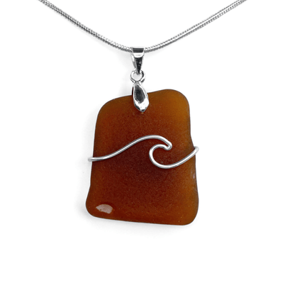 Sea Glass Necklace - Amber Wave Pendant - Scottish Jewellery - East Neuk Beach Crafts
