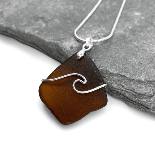 Sea Glass Necklace - Amber Wave Pendant - Scottish Jewellery - East Neuk Beach Crafts