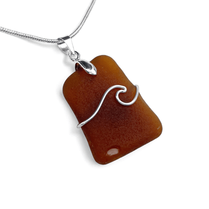Sea Glass Necklace - Amber Wave Pendant - Scottish Jewellery - East Neuk Beach Crafts