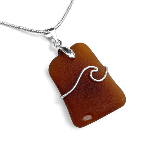 Sea Glass Necklace - Amber Wave Pendant - Scottish Jewellery - East Neuk Beach Crafts