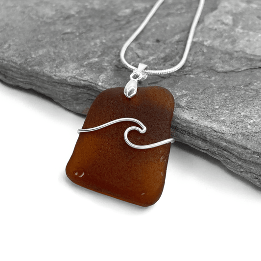 Sea Glass Necklace - Amber Wave Pendant - Scottish Jewellery - East Neuk Beach Crafts