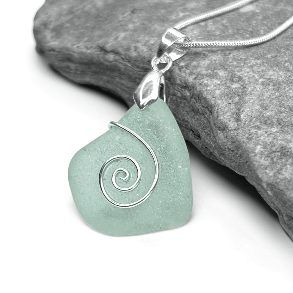 Sea Glass Necklace - Aqua Celtic Pendant - Scottish Jewellery - East Neuk Beach Crafts