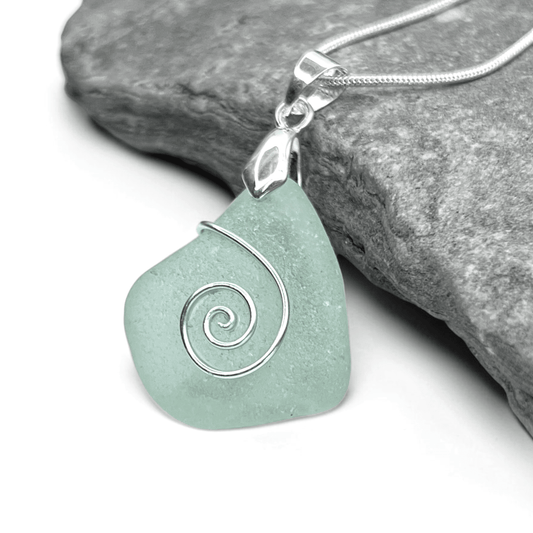 Sea Glass Necklace - Aqua Celtic Pendant - Scottish Jewellery - East Neuk Beach Crafts