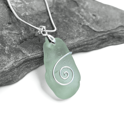 Sea Glass Necklace - Aqua Celtic Pendant - Scottish Jewellery - East Neuk Beach Crafts