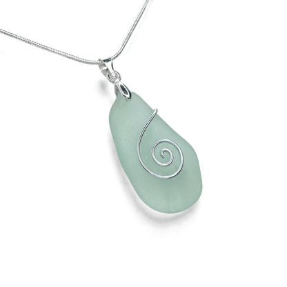 Sea Glass Necklace - Aqua Celtic Pendant - Scottish Jewellery - East Neuk Beach Crafts