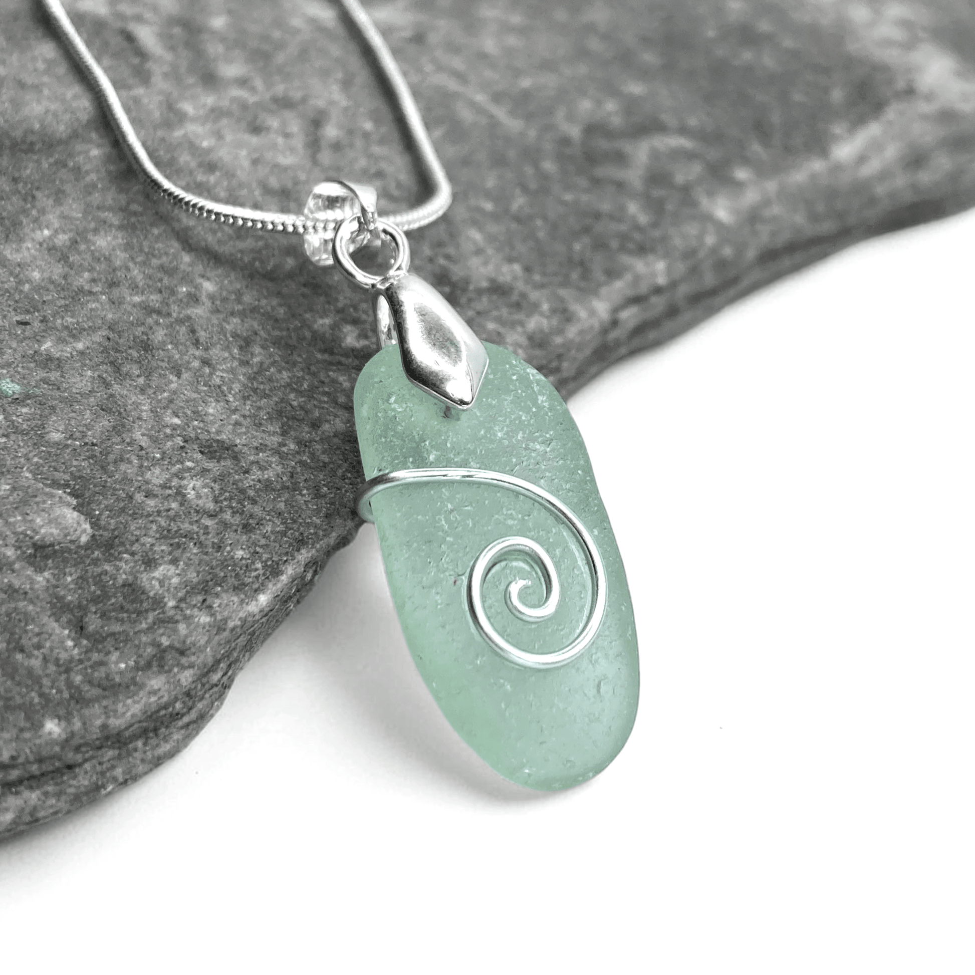 Sea Glass Necklace - Aqua Celtic Pendant - Scottish Jewellery - East Neuk Beach Crafts