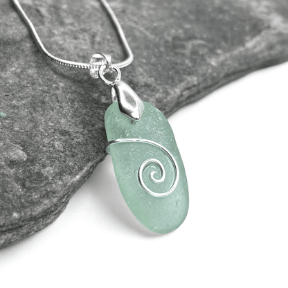 Sea Glass Necklace - Aqua Celtic Pendant - Scottish Jewellery - East Neuk Beach Crafts