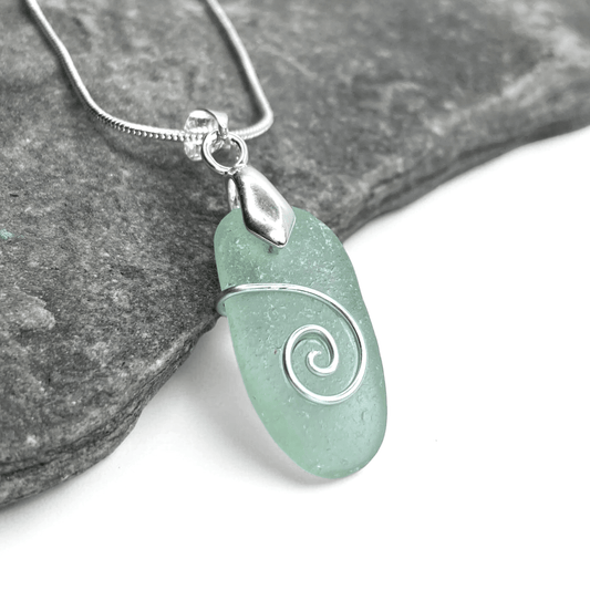 Sea Glass Necklace - Aqua Celtic Pendant - Scottish Jewellery - East Neuk Beach Crafts