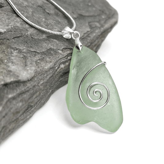 Sea Glass Necklace - Aqua Celtic Pendant - Scottish Jewellery - East Neuk Beach Crafts