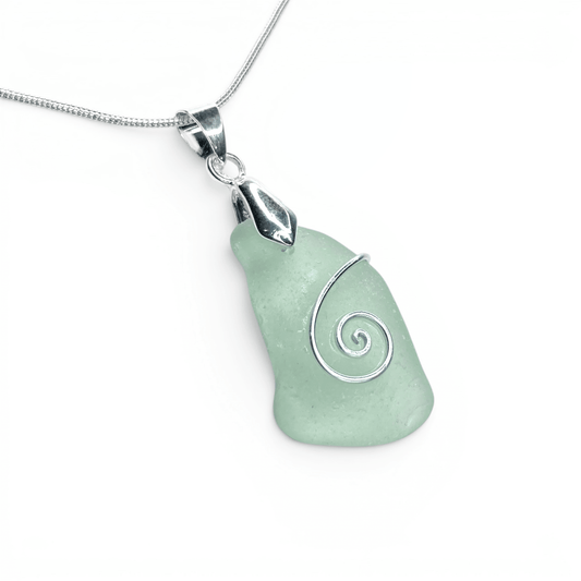 Sea Glass Necklace - Aqua Celtic Pendant - Scottish Jewellery - East Neuk Beach Crafts
