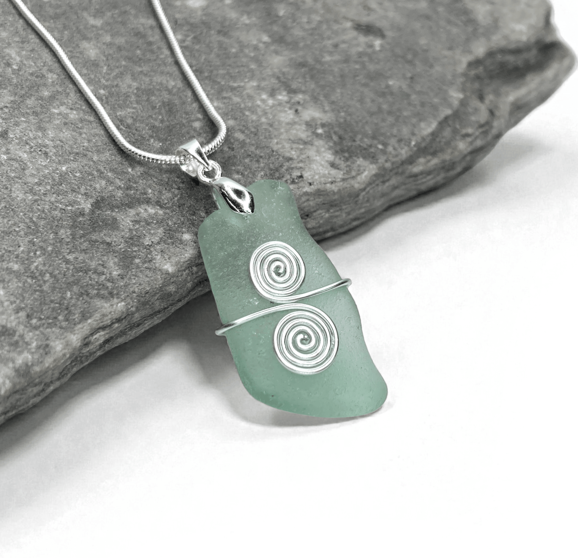Sea Glass Necklace - Aqua Celtic Pendant - Scottish Jewellery - East Neuk Beach Crafts