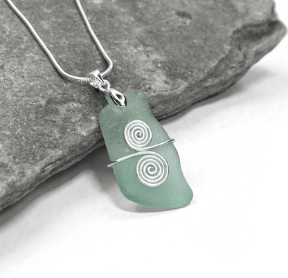 Sea Glass Necklace - Aqua Celtic Pendant - Scottish Jewellery - East Neuk Beach Crafts