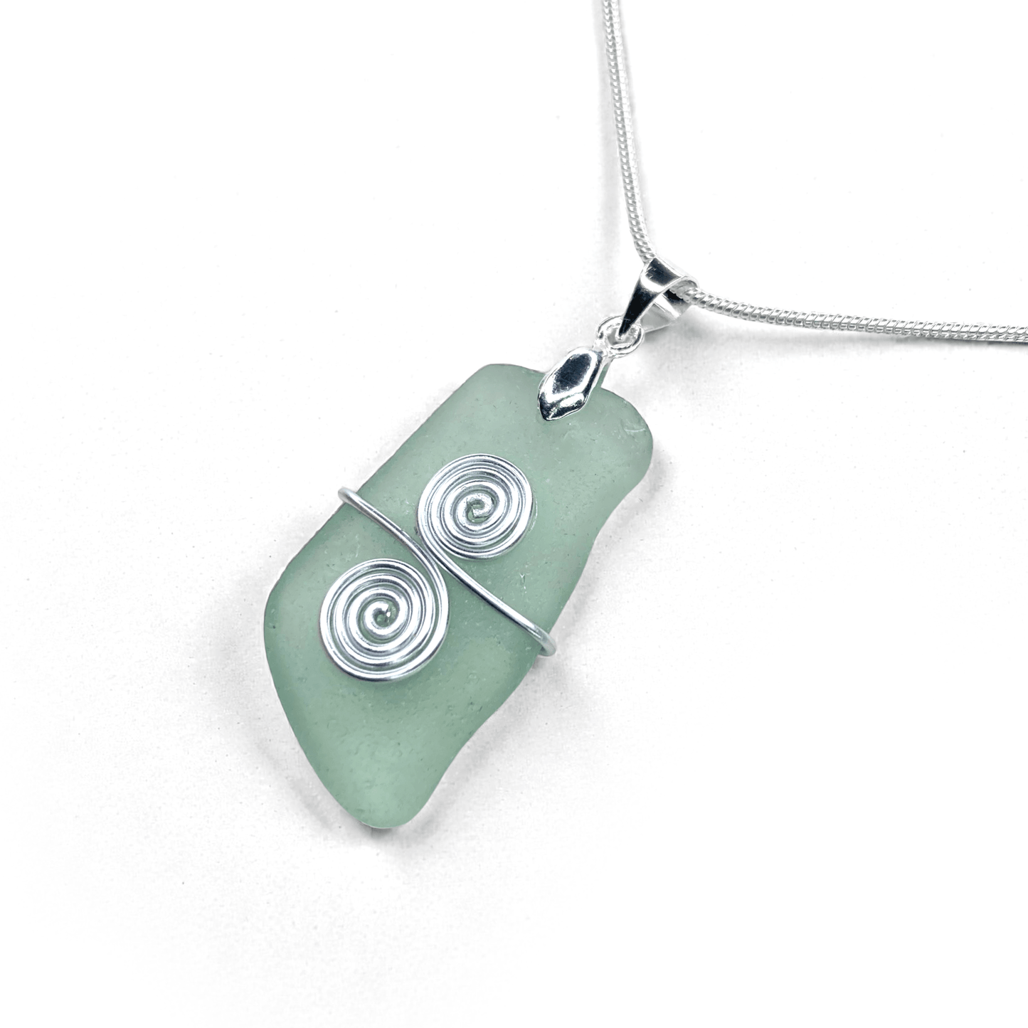 Sea Glass Necklace - Aqua Celtic Pendant - Scottish Jewellery - East Neuk Beach Crafts