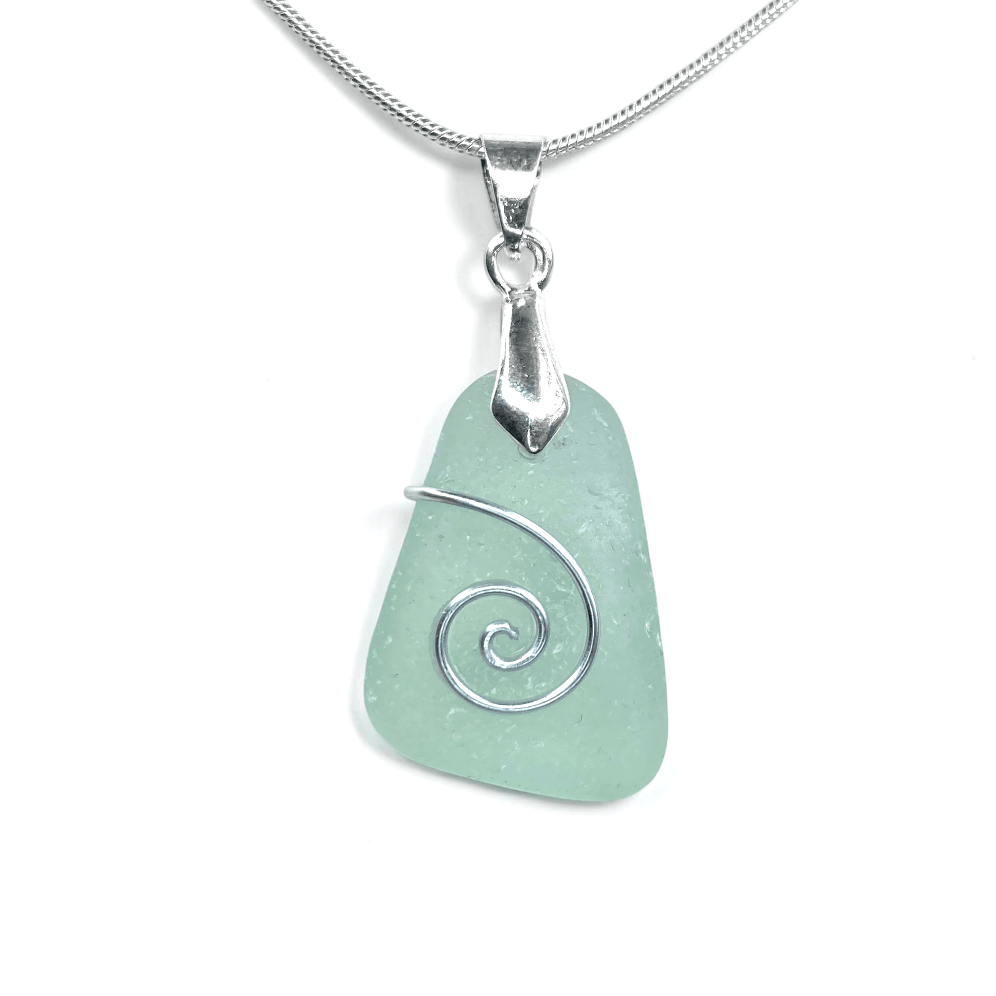 Sea Glass Necklace - Aqua Celtic Pendant - Scottish Jewellery - East Neuk Beach Crafts