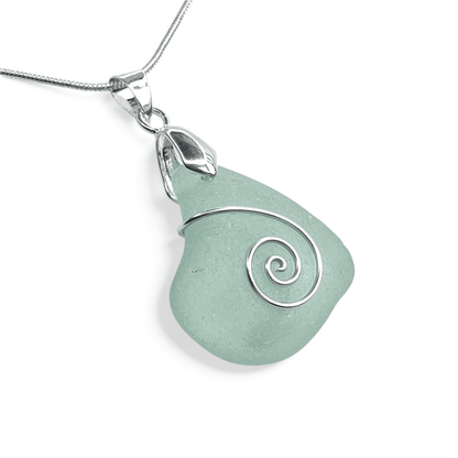 Sea Glass Necklace - Aqua Celtic Pendant - Scottish Jewellery - East Neuk Beach Crafts