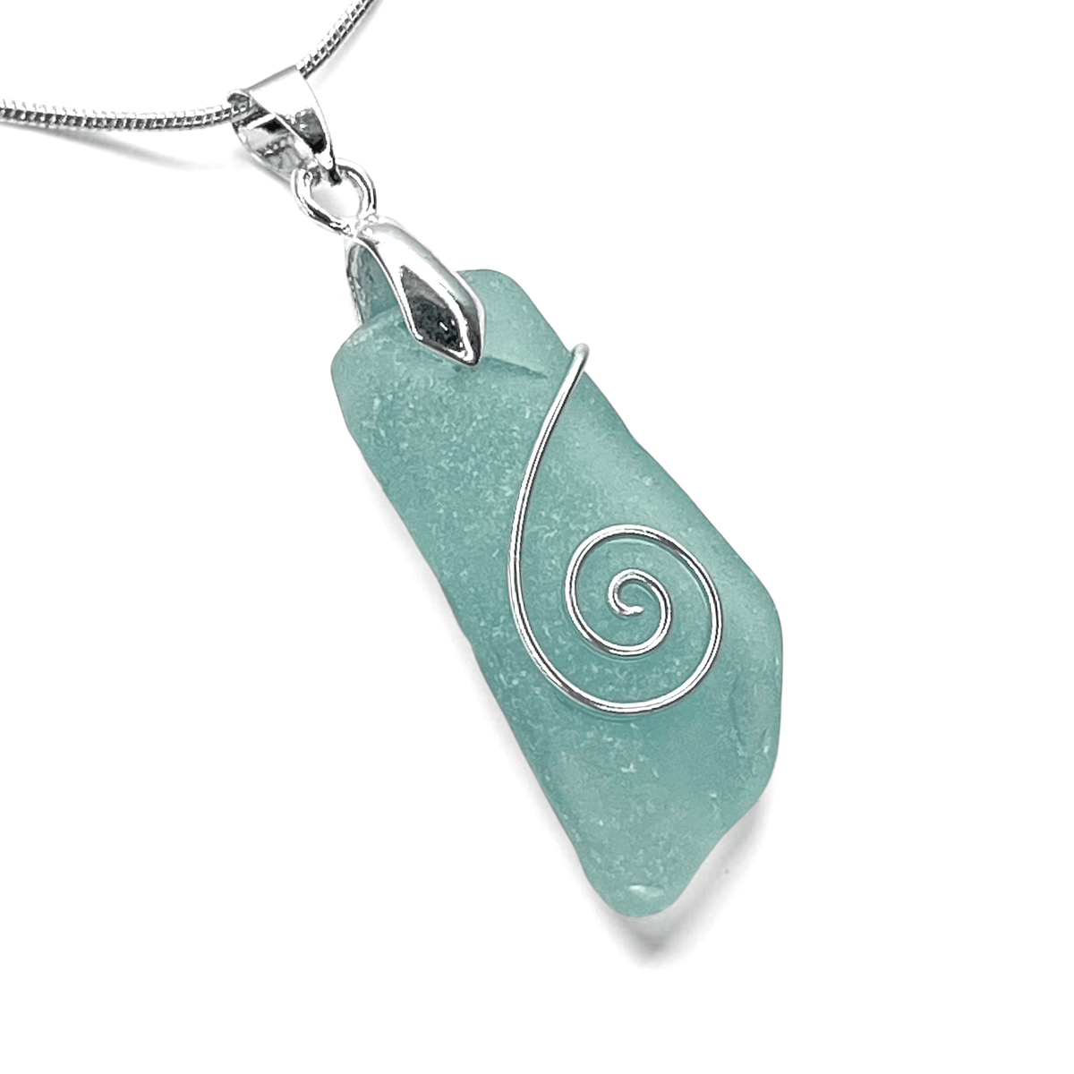 Sea Glass Necklace - Aqua Celtic Pendant - Scottish Jewellery - East Neuk Beach Crafts