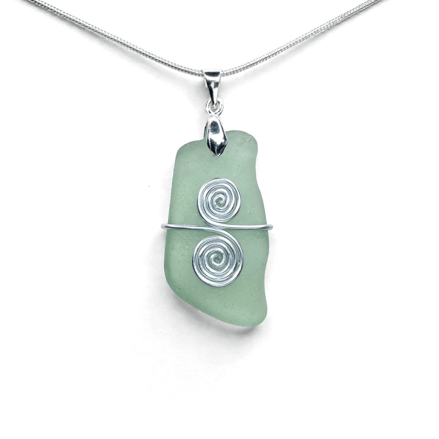 Sea Glass Necklace - Aqua Celtic Pendant - Scottish Jewellery - East Neuk Beach Crafts