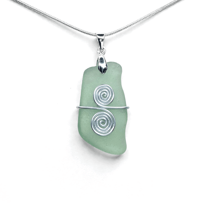 Sea Glass Necklace - Aqua Celtic Pendant - Scottish Jewellery - East Neuk Beach Crafts