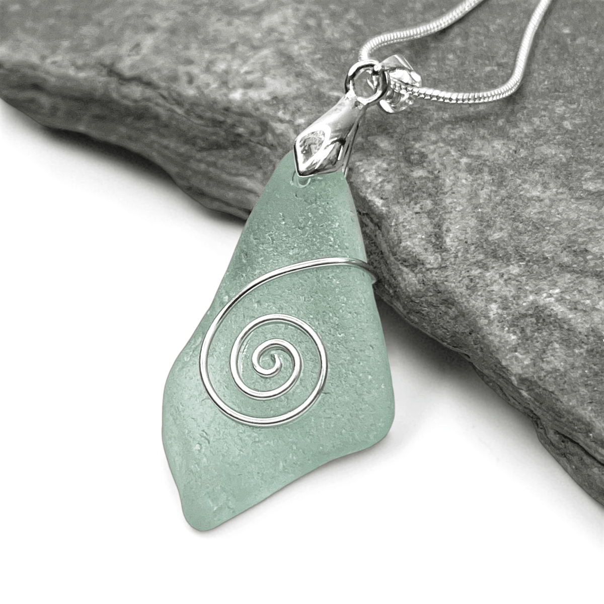 Sea Glass Necklace - Aqua Celtic Pendant - Scottish Jewellery - East Neuk Beach Crafts