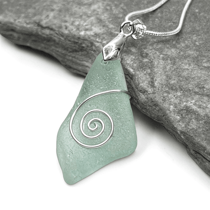 Sea Glass Necklace - Aqua Celtic Pendant - Scottish Jewellery - East Neuk Beach Crafts