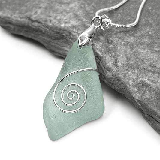 Sea Glass Necklace - Aqua Celtic Pendant - Scottish Jewellery - East Neuk Beach Crafts