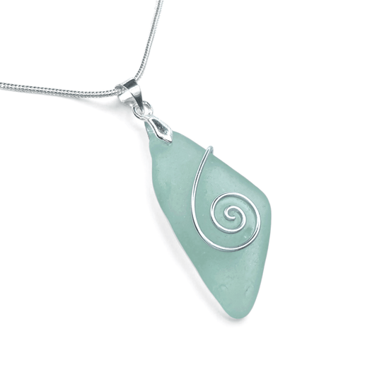 Sea Glass Necklace - Aqua Celtic Pendant - Scottish Jewellery - East Neuk Beach Crafts