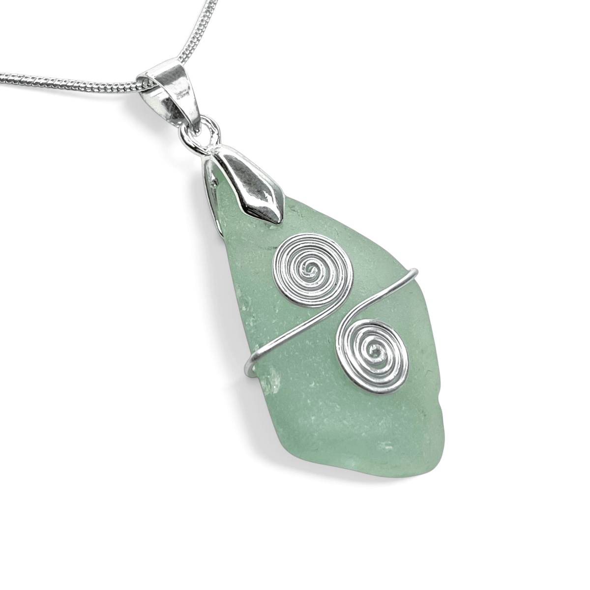 Sea Glass Necklace - Aqua Celtic Pendant - Scottish Jewellery - East Neuk Beach Crafts