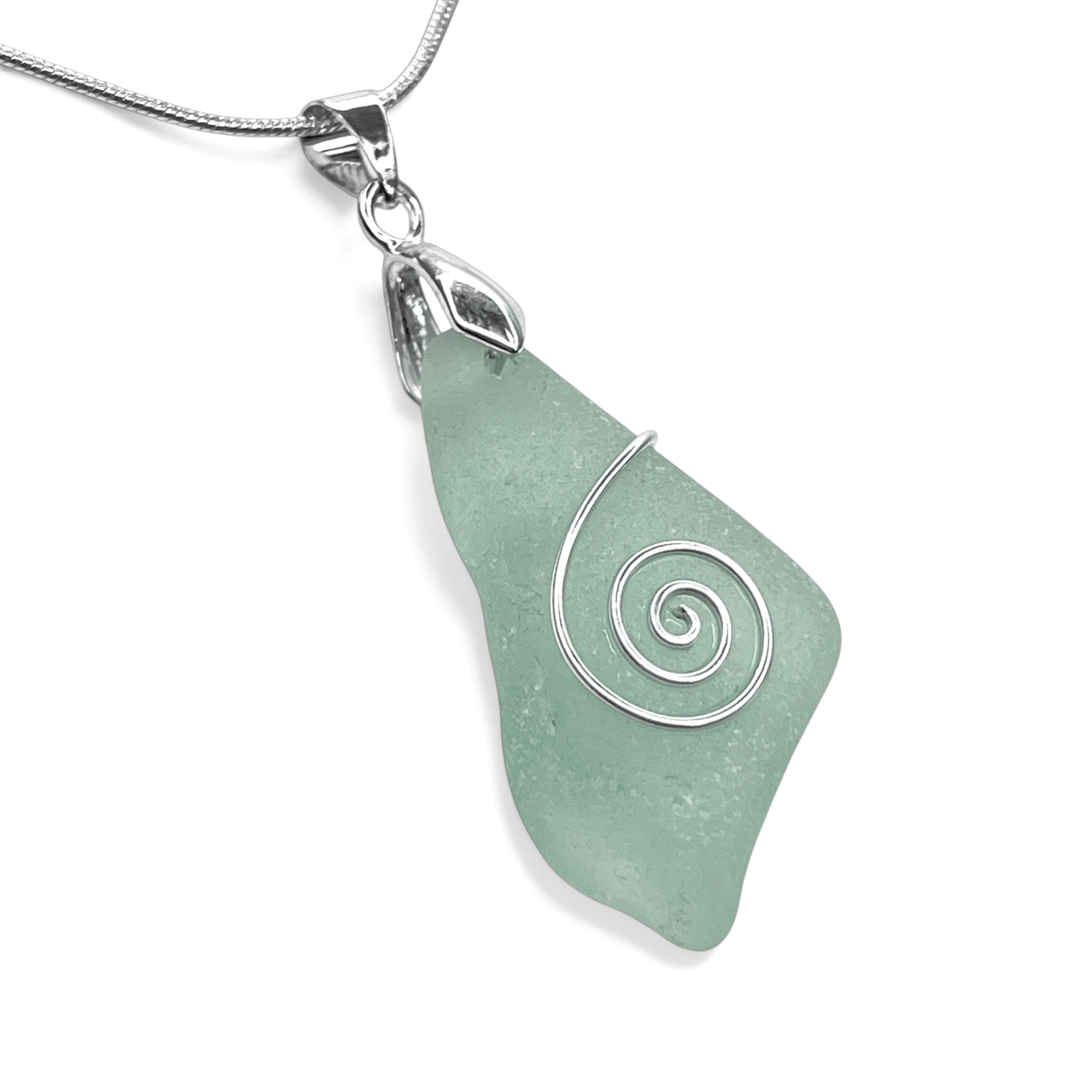 Sea Glass Necklace - Aqua Celtic Pendant - Scottish Jewellery - East Neuk Beach Crafts