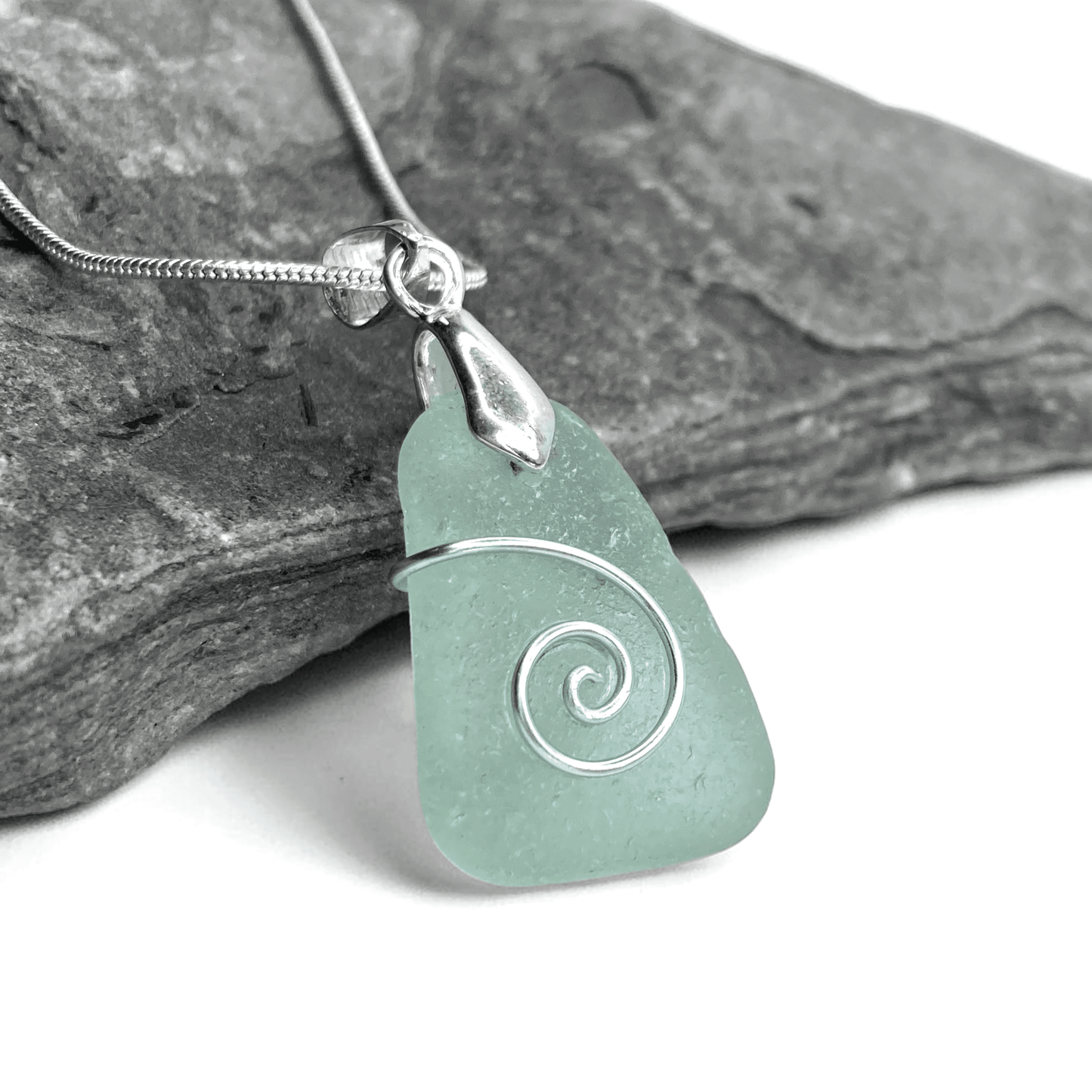 Sea Glass Necklace - Aqua Celtic Pendant - Scottish Jewellery - East Neuk Beach Crafts