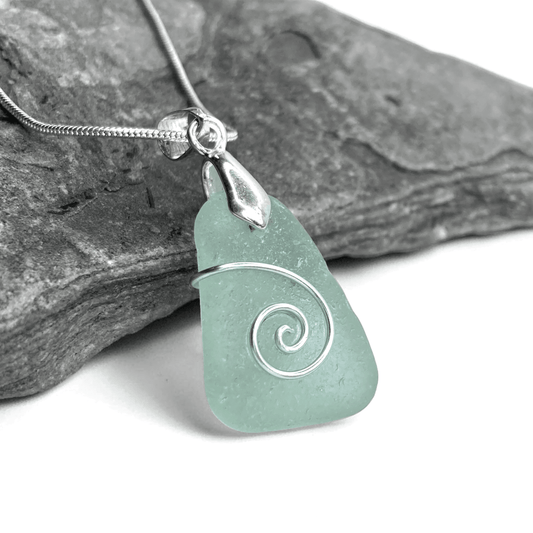 Sea Glass Necklace - Aqua Celtic Pendant - Scottish Jewellery - East Neuk Beach Crafts