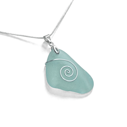 Sea Glass Necklace - Aqua Celtic Pendant - Scottish Jewellery