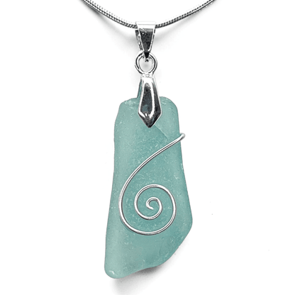 Sea Glass Necklace - Aqua Celtic Pendant - Scottish Jewellery - East Neuk Beach Crafts