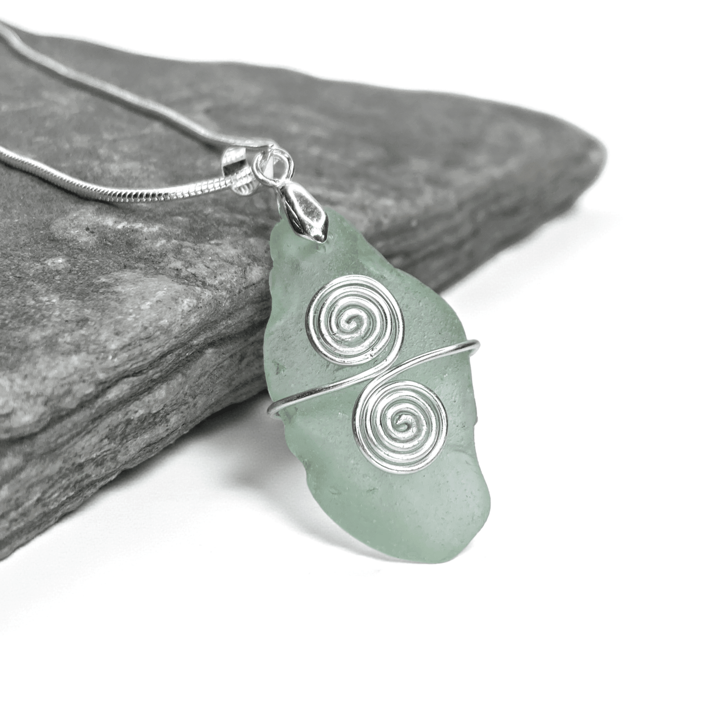Sea Glass Necklace - Aqua Celtic Pendant - Scottish Jewellery - East Neuk Beach Crafts