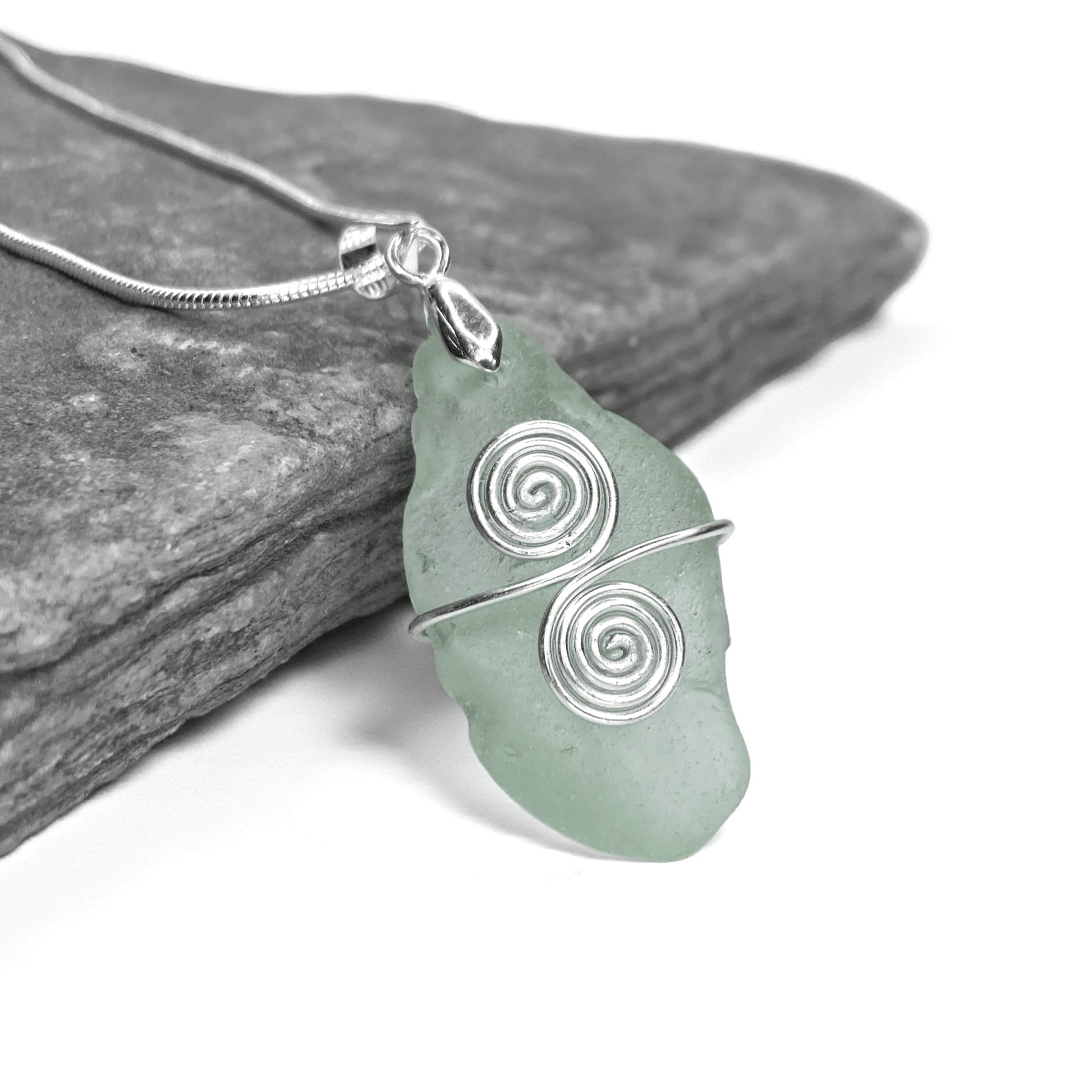 Sea Glass Necklace - Aqua Celtic Pendant - Scottish Jewellery - East Neuk Beach Crafts