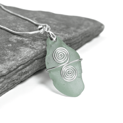 Sea Glass Necklace - Aqua Celtic Pendant - Scottish Jewellery - East Neuk Beach Crafts