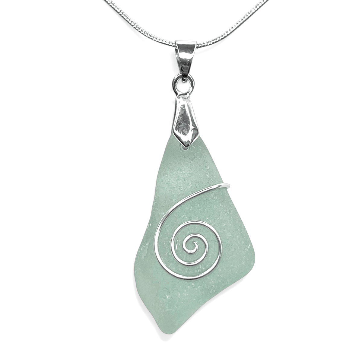 Sea Glass Necklace - Aqua Celtic Pendant - Scottish Jewellery - East Neuk Beach Crafts