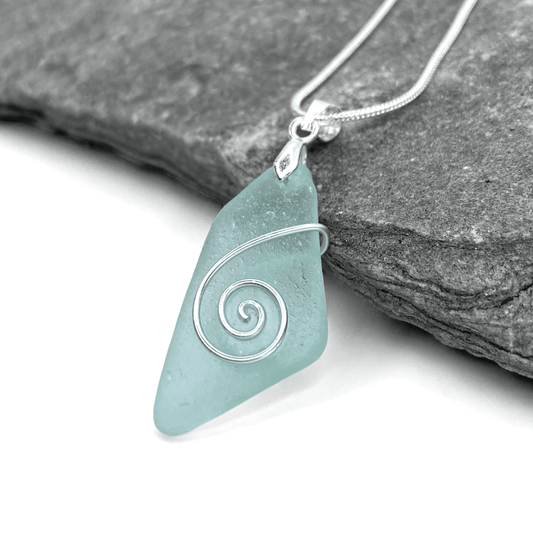 Sea Glass Necklace - Aqua Celtic Pendant - Scottish Jewellery - East Neuk Beach Crafts
