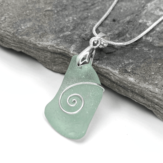 Sea Glass Necklace - Aqua Celtic Pendant - Scottish Jewellery - East Neuk Beach Crafts