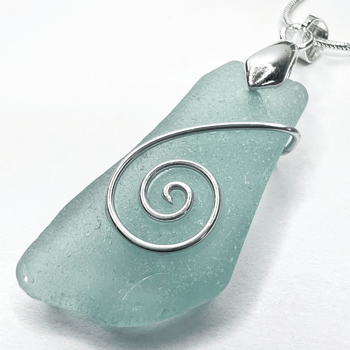 Sea Glass Necklace - Aqua Celtic Pendant - Scottish Jewellery - East Neuk Beach Crafts