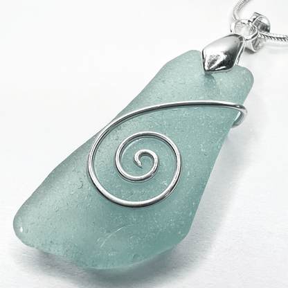 Sea Glass Necklace - Aqua Celtic Pendant - Scottish Jewellery - East Neuk Beach Crafts
