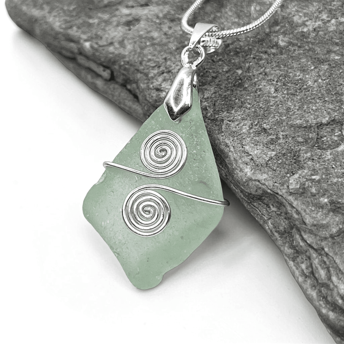 Sea Glass Necklace - Aqua Celtic Pendant - Scottish Jewellery - East Neuk Beach Crafts