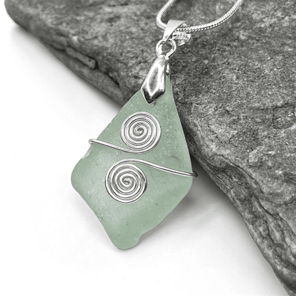 Sea Glass Necklace - Aqua Celtic Pendant - Scottish Jewellery - East Neuk Beach Crafts