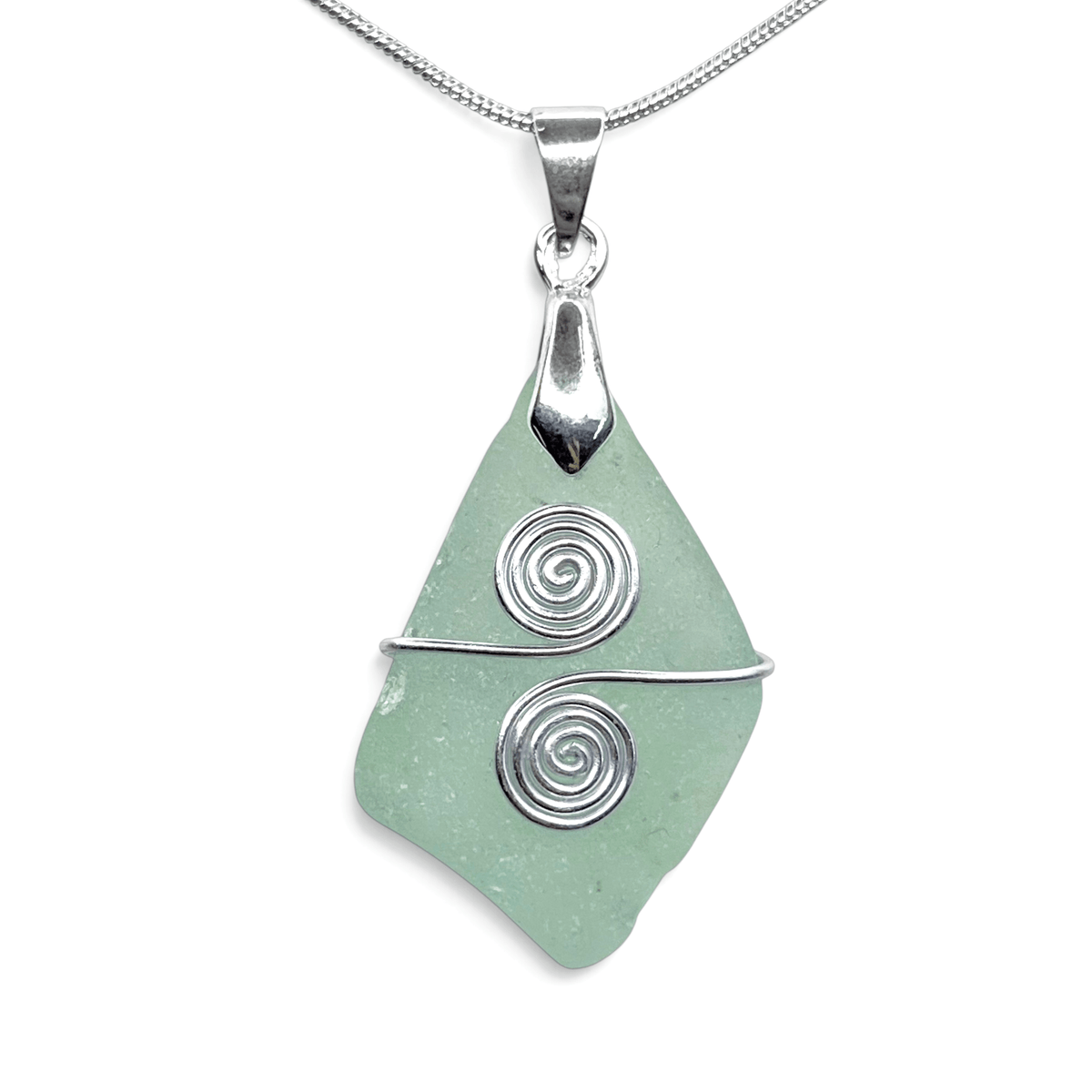 Sea Glass Necklace - Aqua Celtic Pendant - Scottish Jewellery - East Neuk Beach Crafts